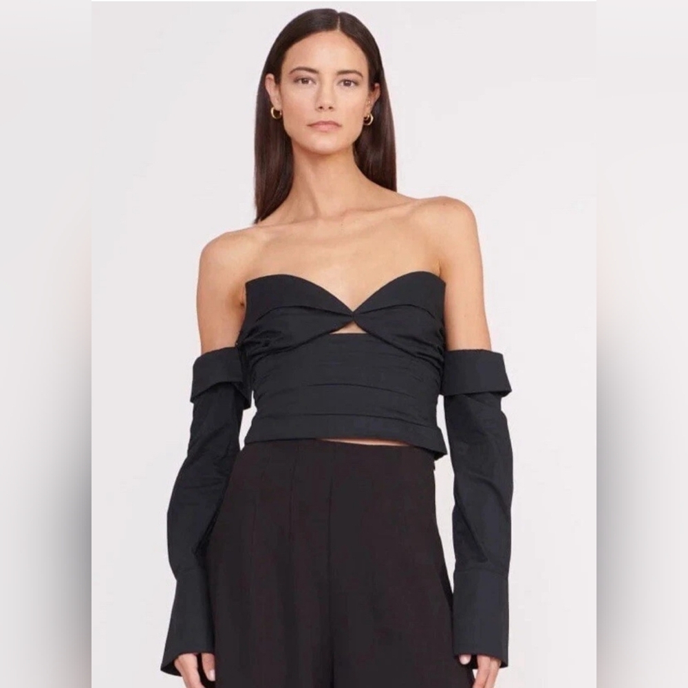 STAUD Black Bustier Crop Top with Cut Out